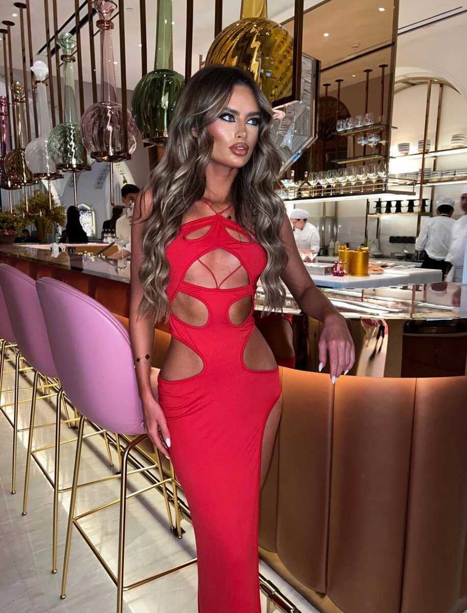 TAYT VEGAS - GÖĞÜS VE BOYUN İPLİ UZUN ELBİSE KIRMIZI